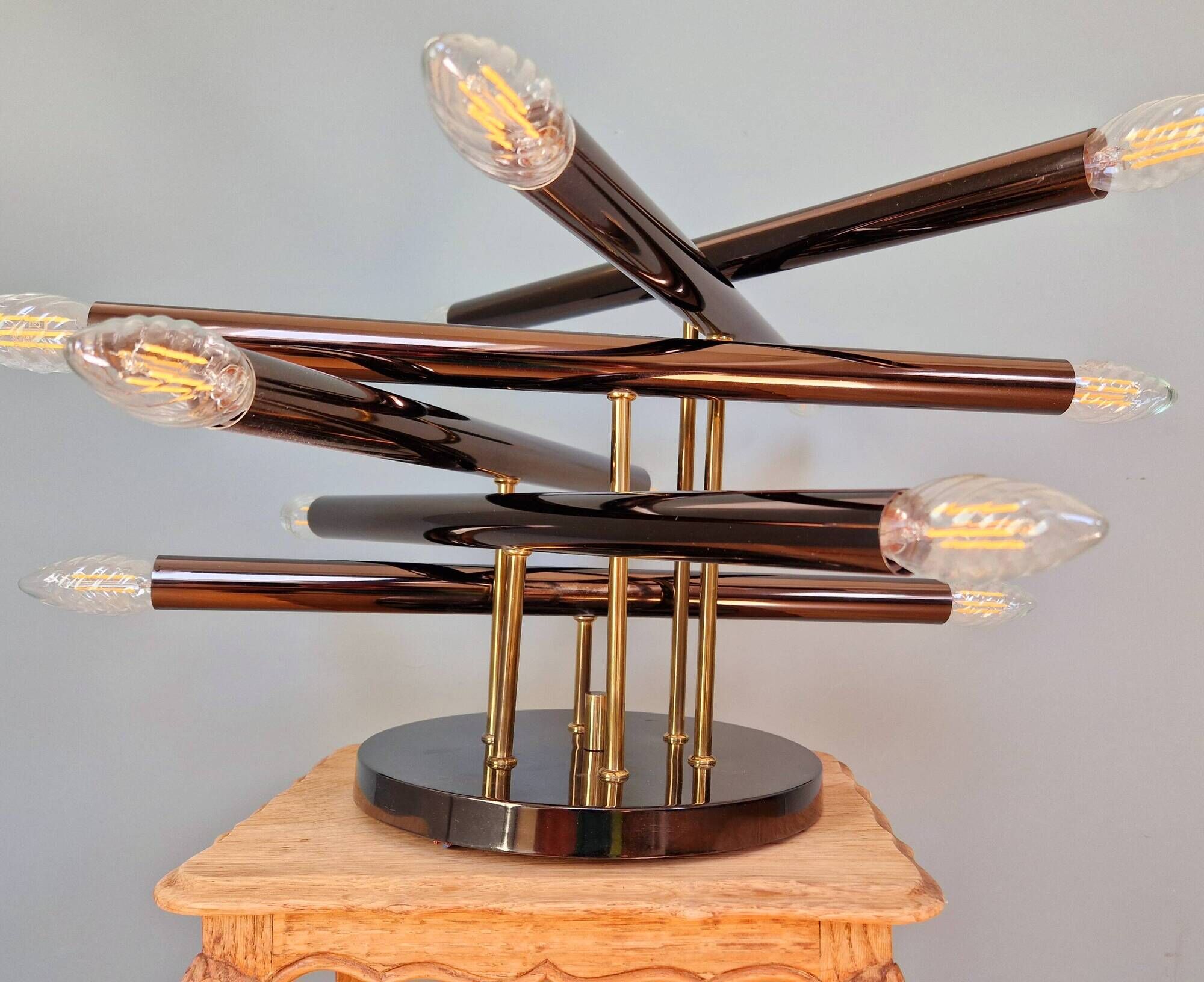 Vintage ceiling light in smoked chrome metal, Sciolari, 1970s