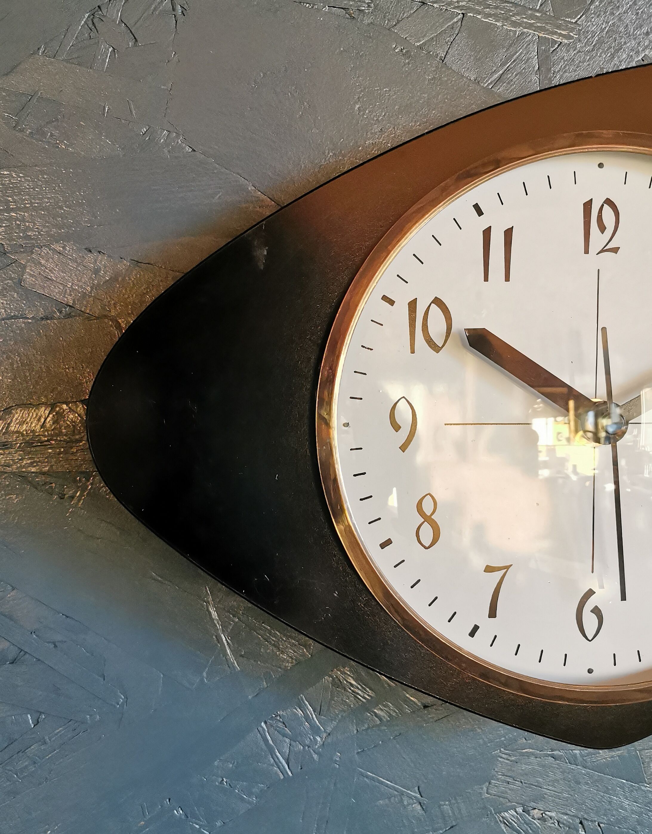 Vintage formica clock asymmetrical silent wall clock "black odo"