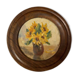 Oil on panel miniature sunflowers
