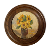Huile sur panneau miniature tournesols