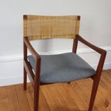 Fauteuil scandinave en teck et rotin, 1960