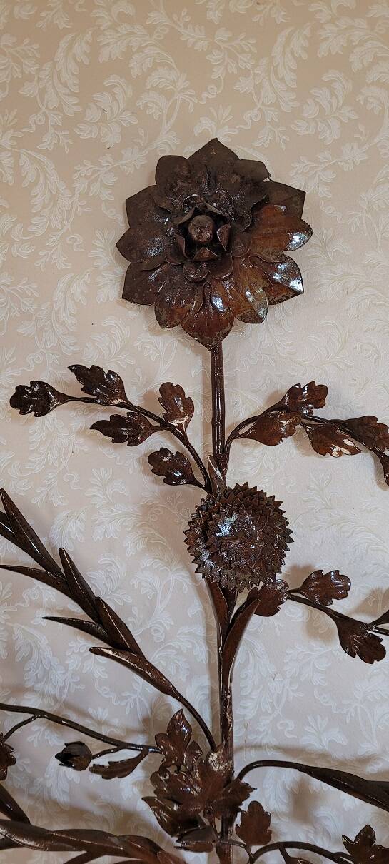 Large varnished metal wall light