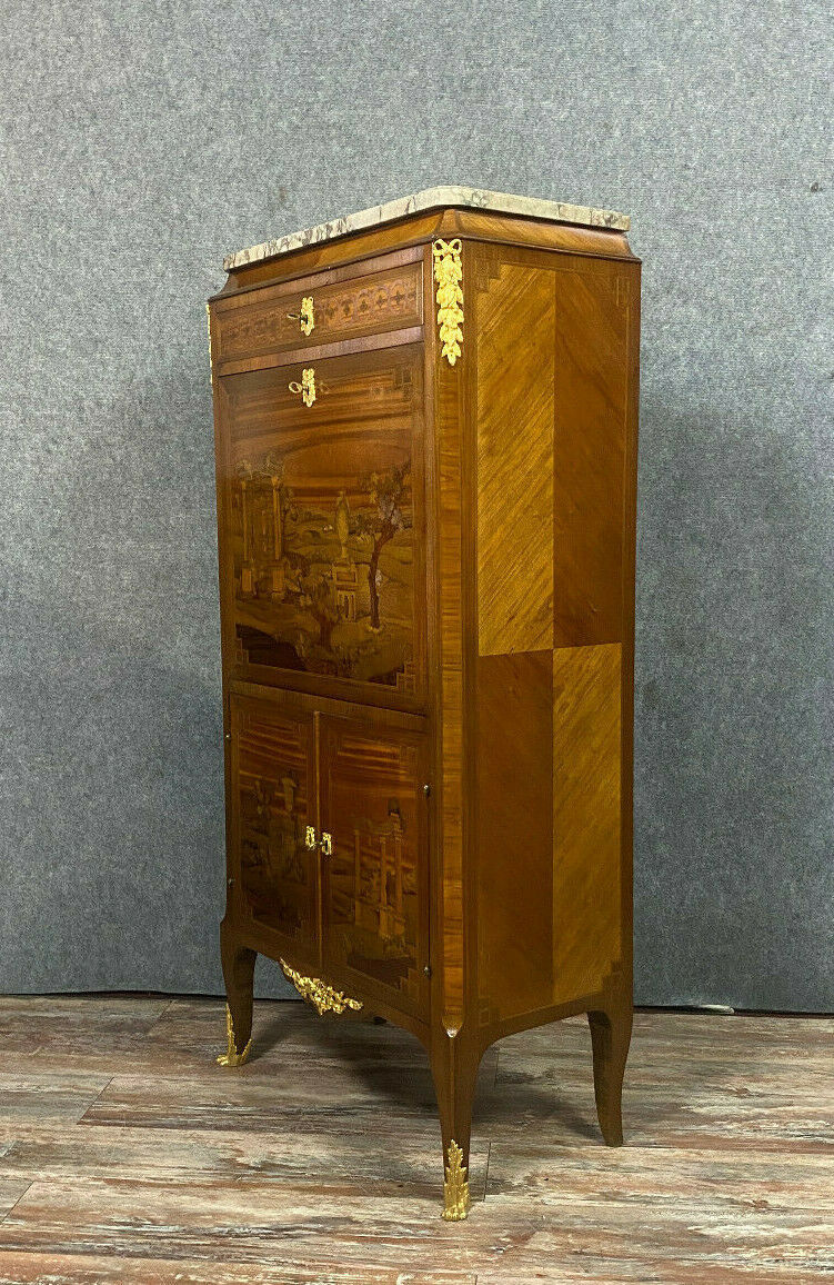 Secrétaire époque Napoléon III a la marqueterie de ruines