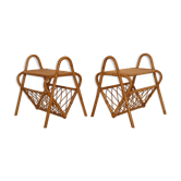 Paire de chevets vintage en rotin pieds compas