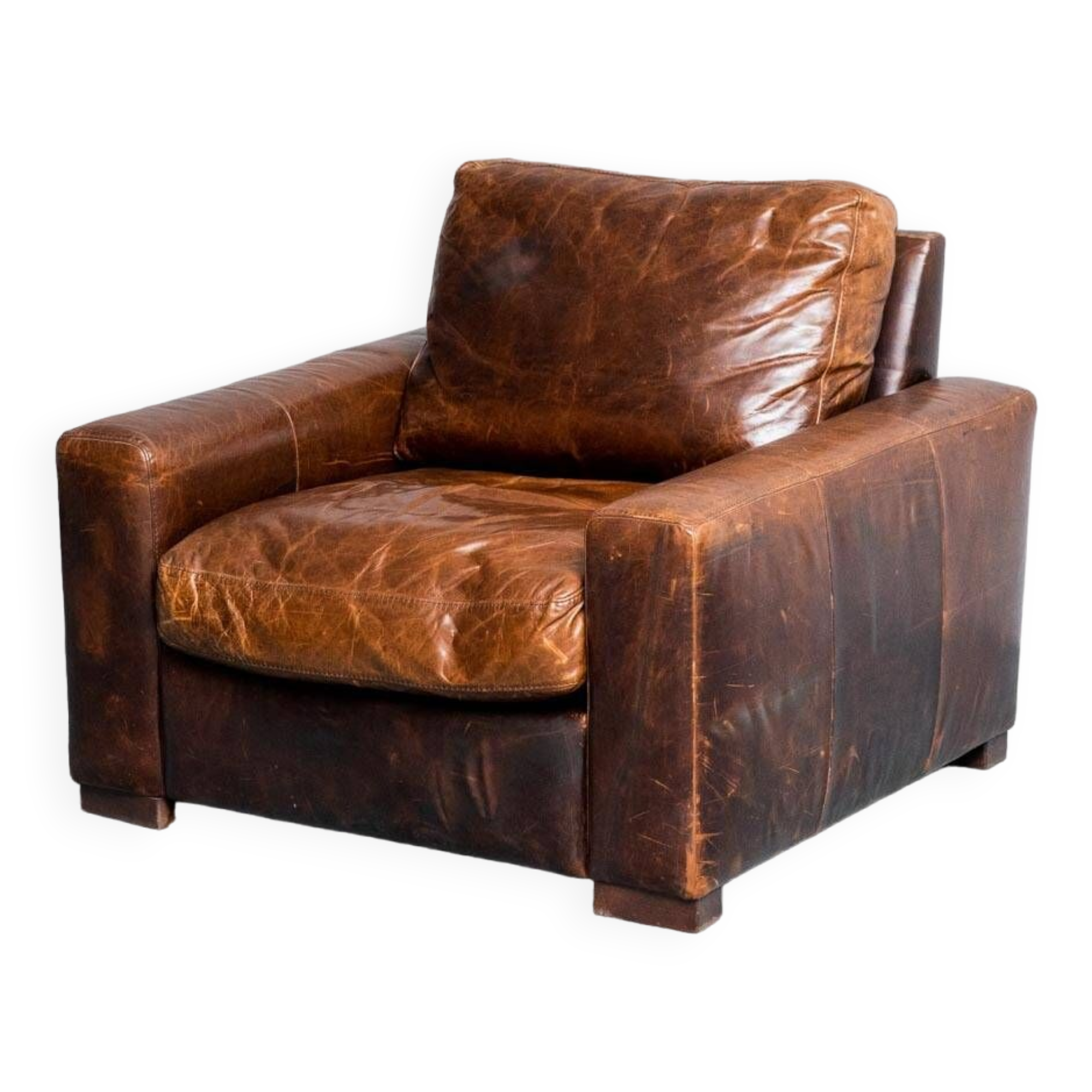 Brown leather armchair 1990s vintage modernism