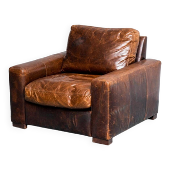 Brown leather armchair 1990s vintage modernism