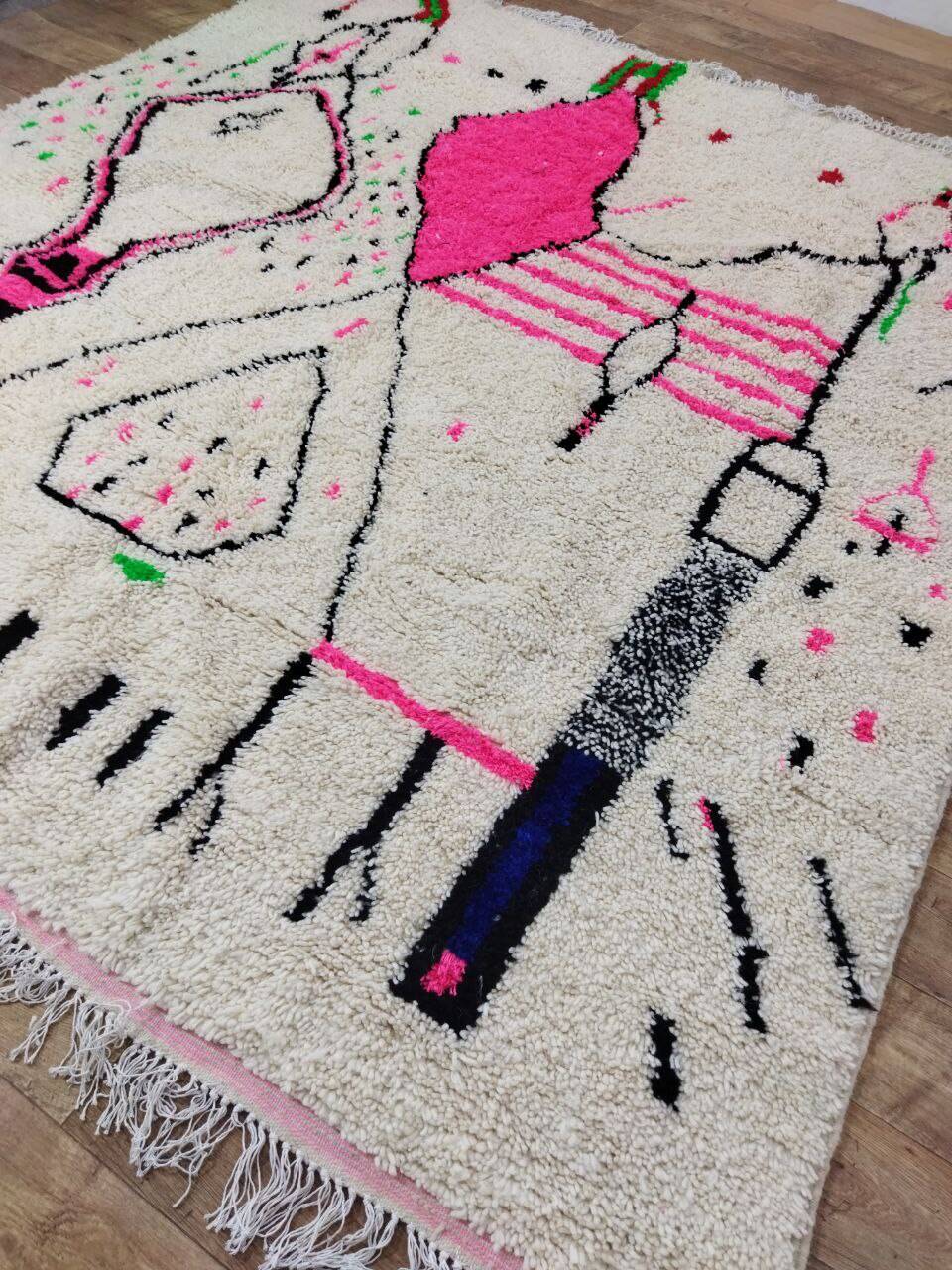 Handmade wool Berber rug 266 x 242 cm