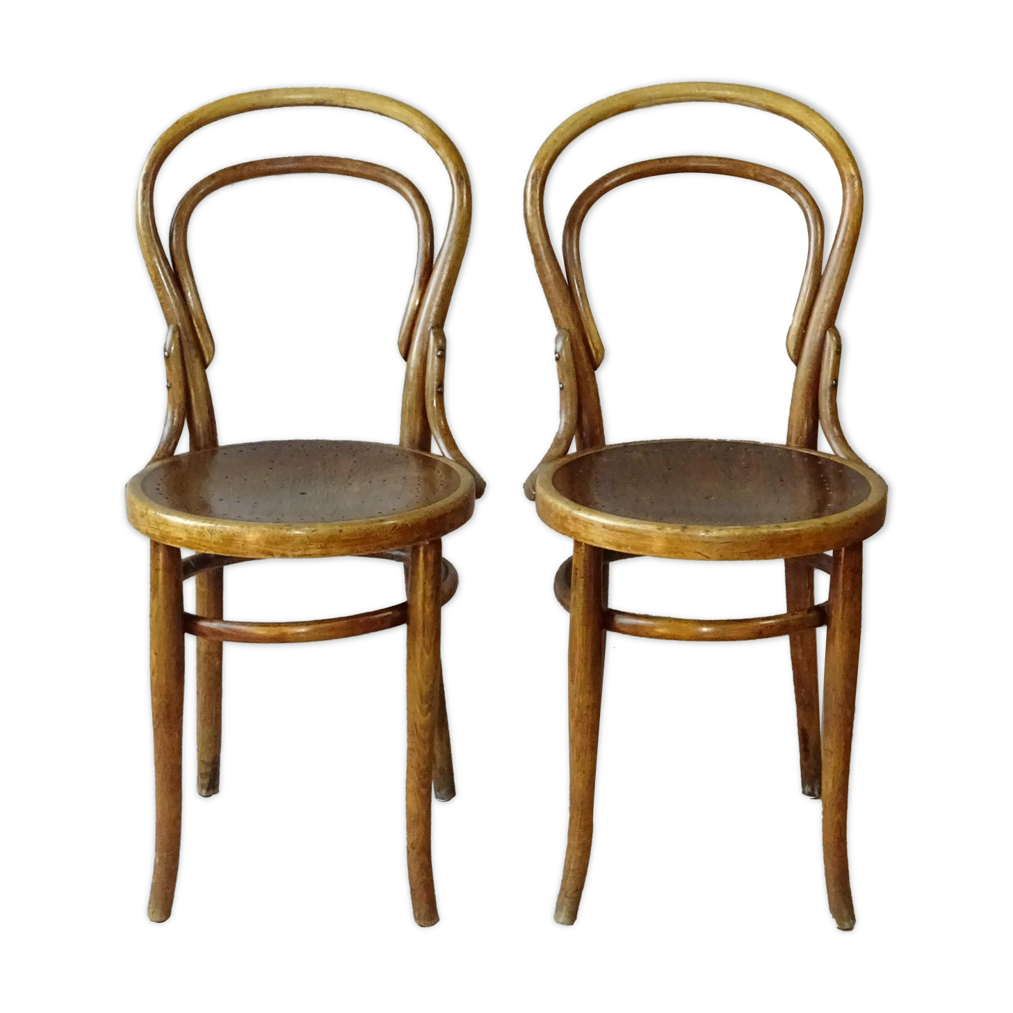 2 chairs n°14 - 1/2 by Kohn 1905, perforated wooden seats
