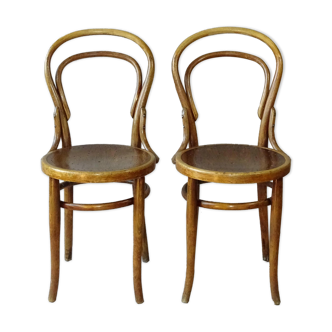 2 chairs n°14 - 1/2 by Kohn 1905, perforated wooden seats