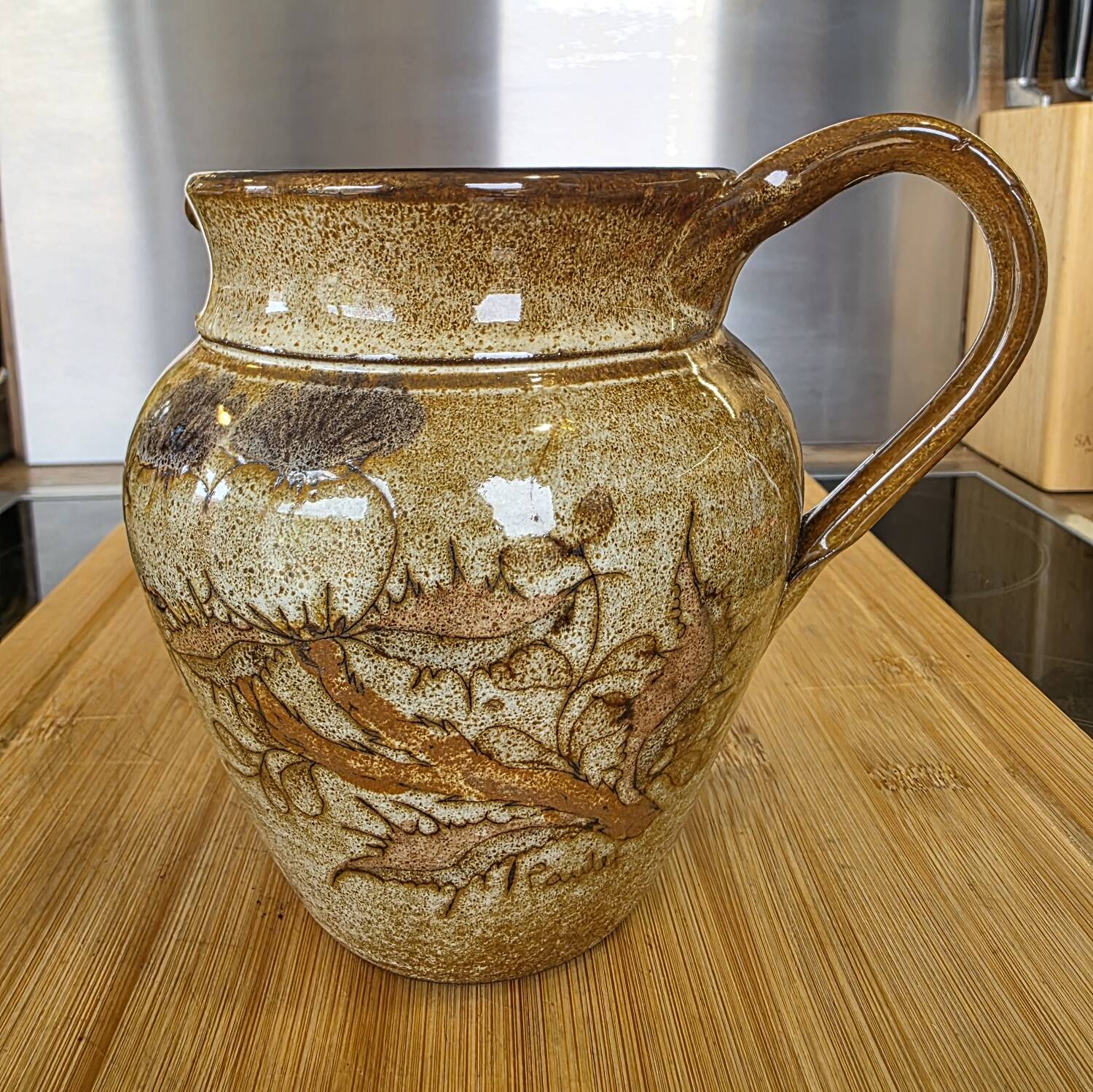 Artisanal Stoneware Jug - Jean PAULET - "Thistles" Decor