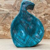 Ancien Vase Zoomorphe Oiseau Terre Cuite Émaillée Verte Ciselé Vintage