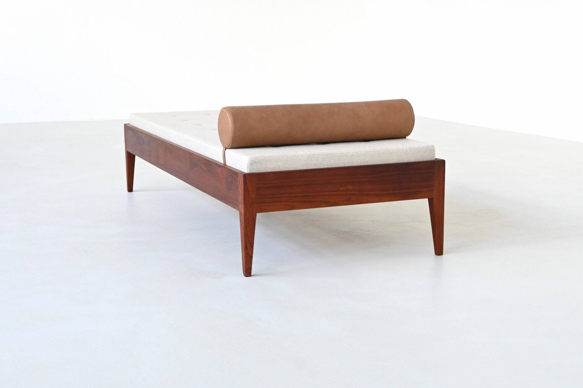 Scandinavian daybed in teak, wool and leather Denmark 1960