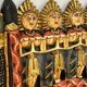Balinese wall panel carved wood gilded polychrome dragon procession