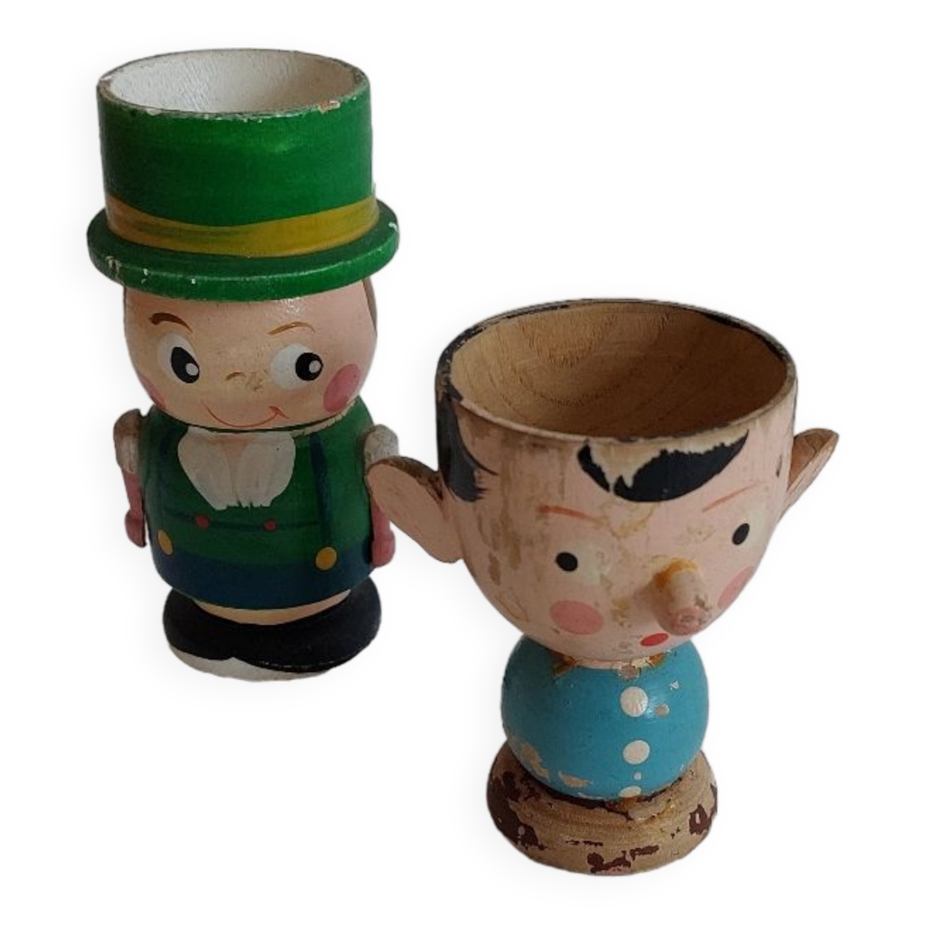 Paire D’anciens Coquetiers En Bois Breton