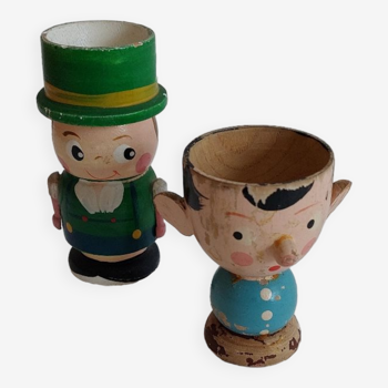 Duo de coquetiers en bois, personnages