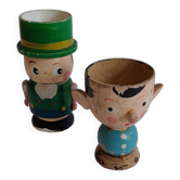 Duo de coquetiers en bois, personnages