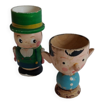 Duo de coquetiers en bois, personnages