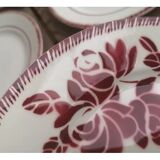 Set of 7 flat ceramic plates Badonviller Red floral decoration