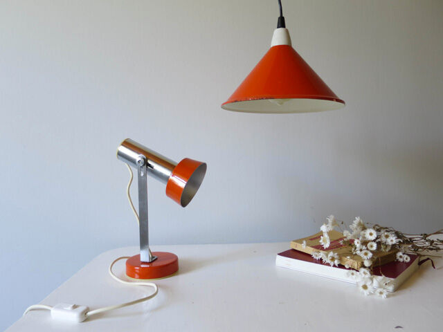 Orange enamelled metal hanging