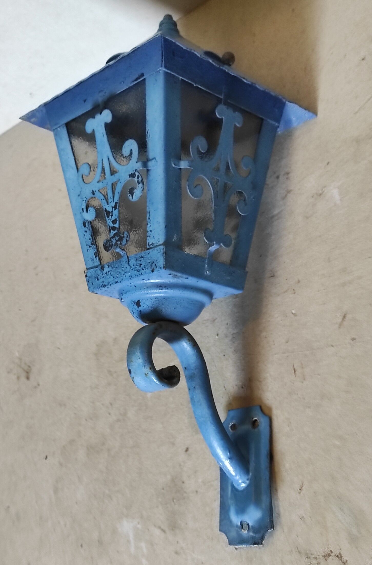 Old wall lamp vintage lantern hall and outdoor patina blue pastel