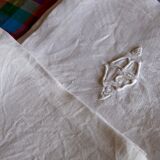 Set of 8 towels in embroidered damask white linen