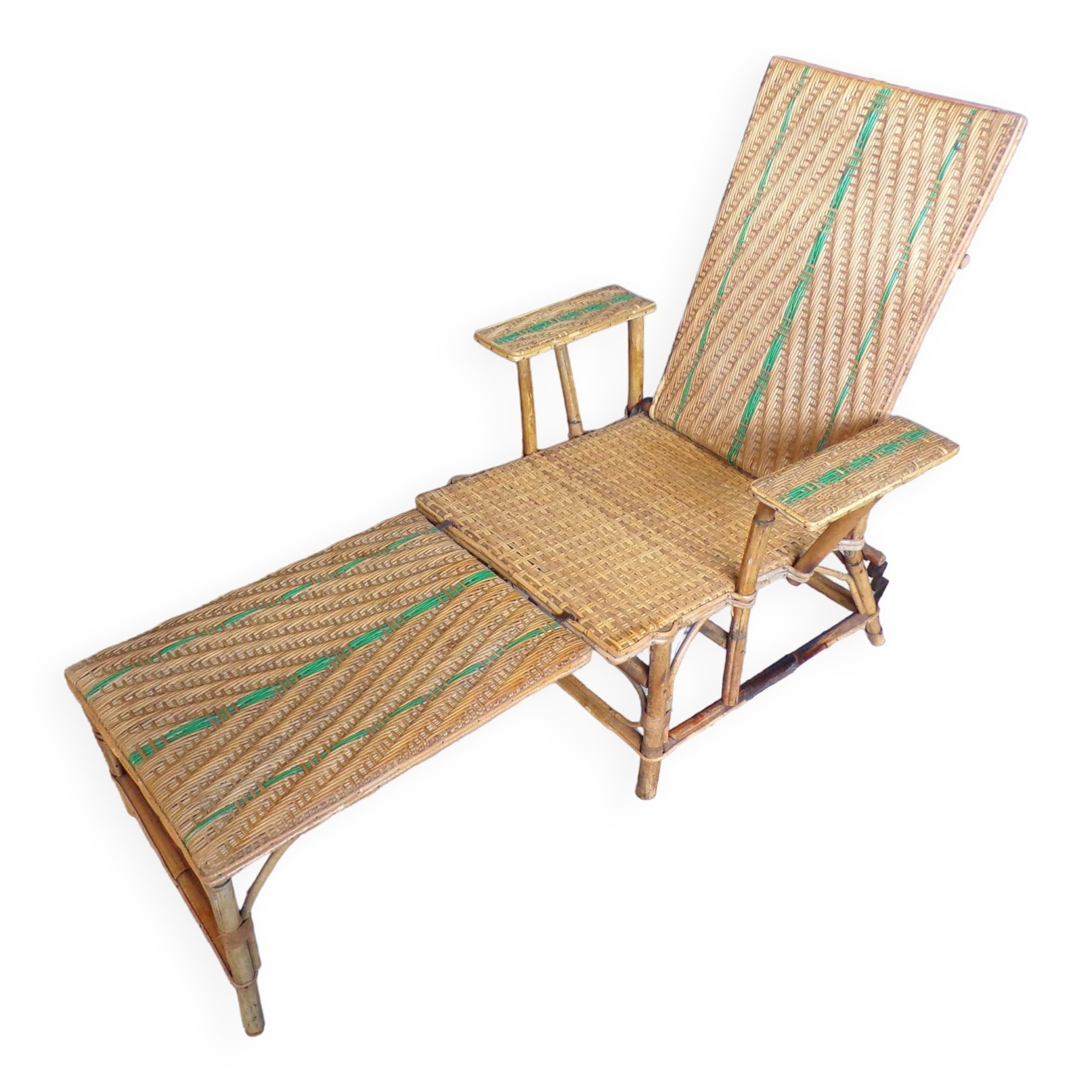 Chaise longue 1930 en rotin