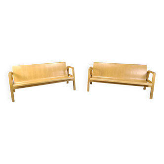 Vintage pair of plywood benches, 1960s