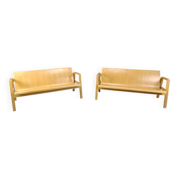Vintage pair of plywood benches, 1960s