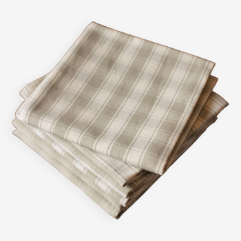 Set of 6 beige checkered cotton table napkins