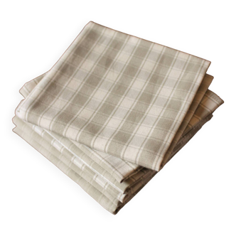 Lot 6 serviettes de table en coton à carreaux beige
