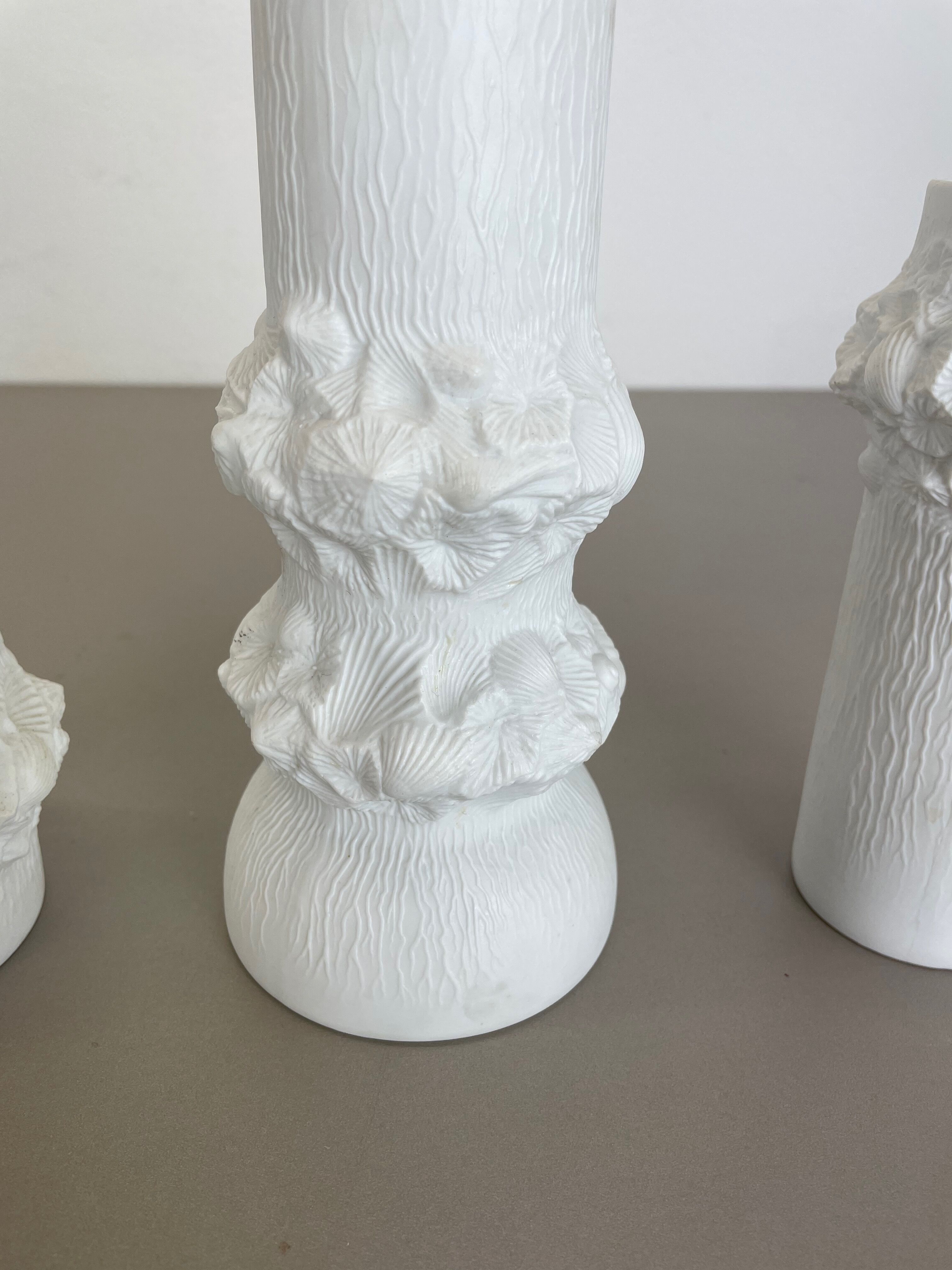 Set of 3 Original OP Art Biscuit Porcelain Vases by AK Kaiser, Germany, 1970s