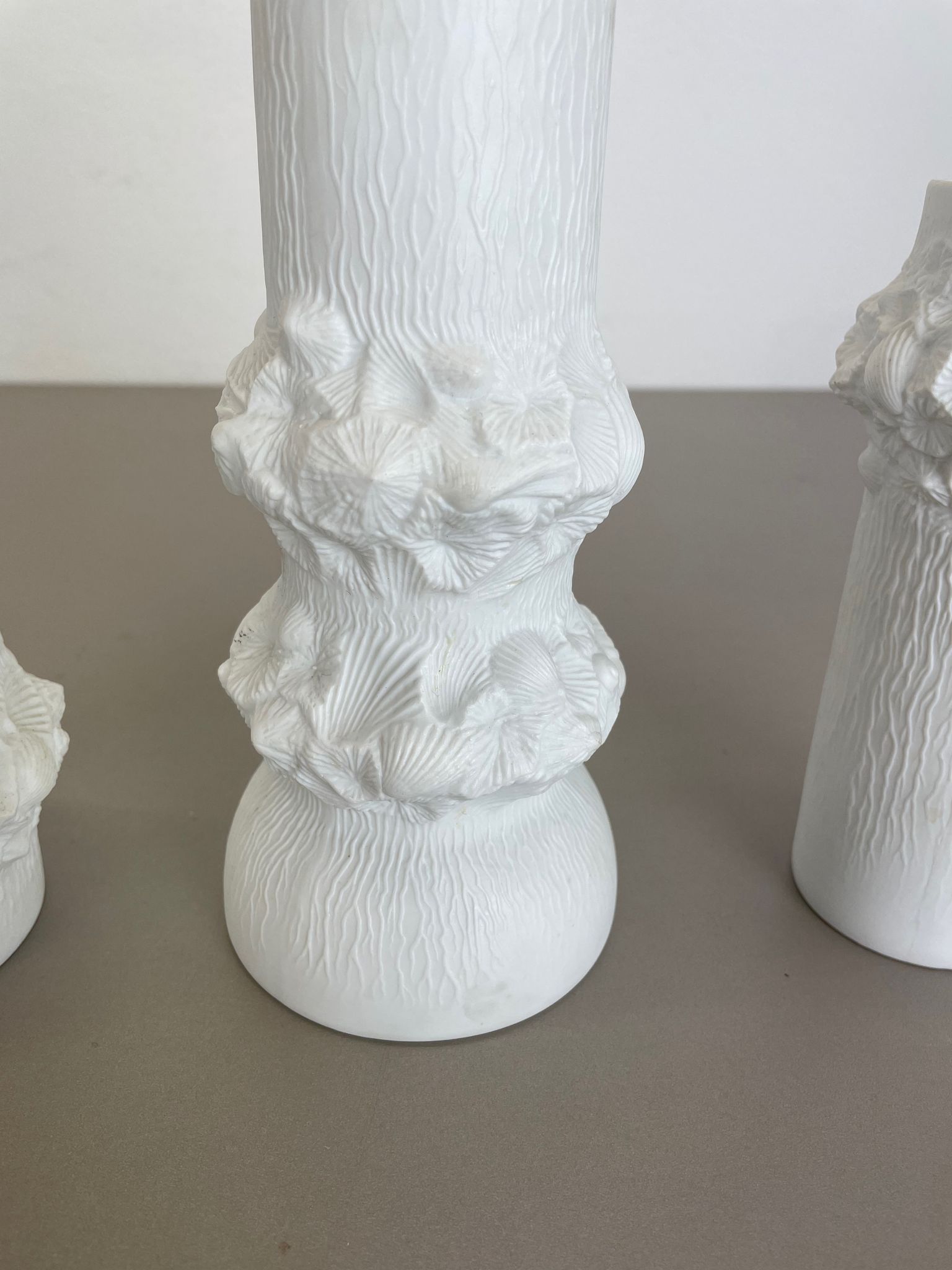 Set of 3 Original OP Art Biscuit Porcelain Vases by AK Kaiser, Germany, 1970s
