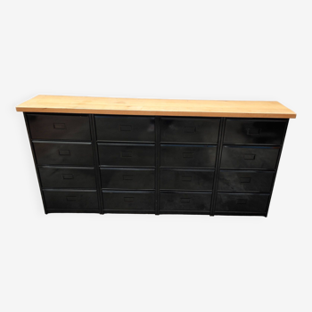 Industrial furniture sixteen black metal flaps with solid beech top