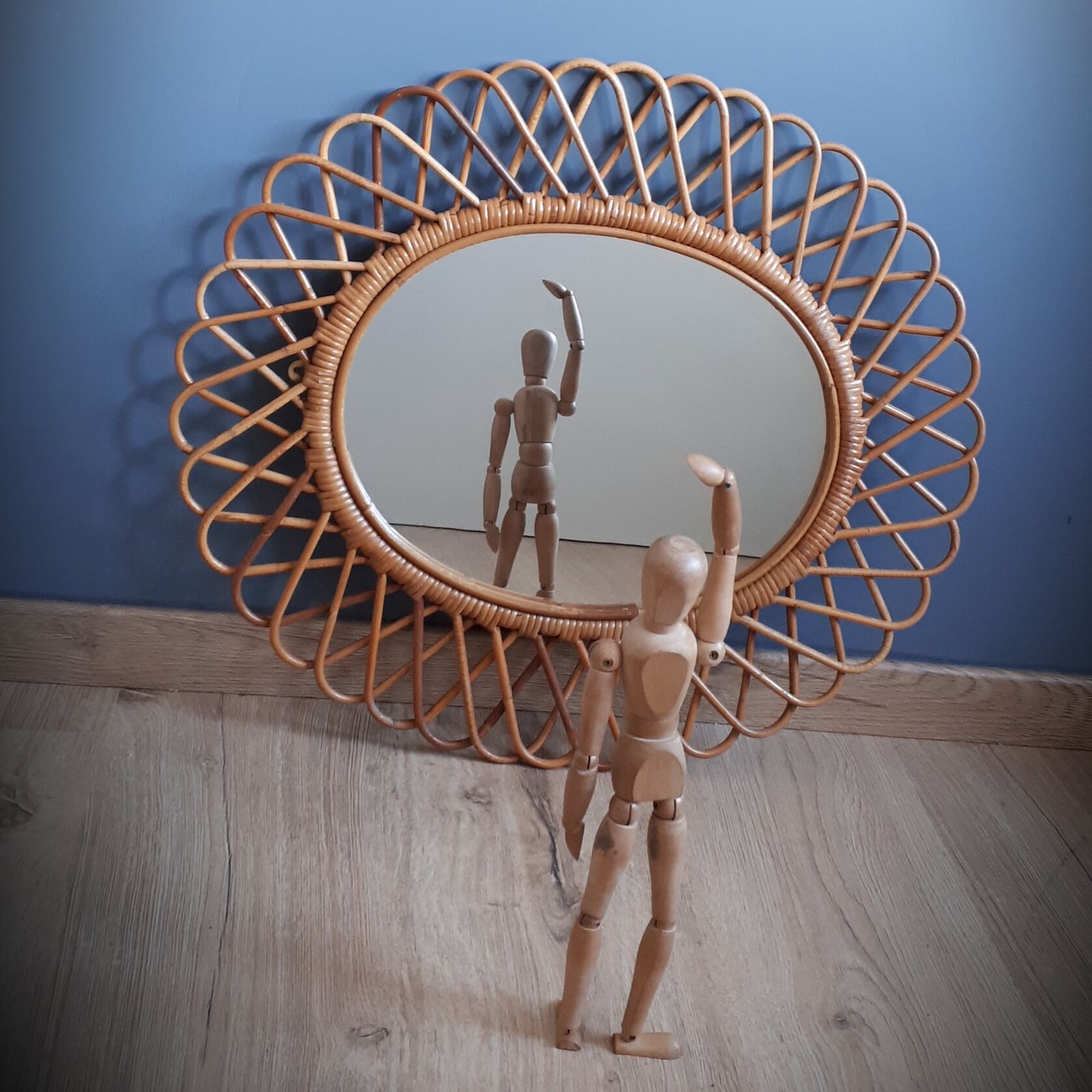 Old rattan oval mirror 58x50cm