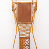French Bamboo wall coat rack with large mirror, 1960
