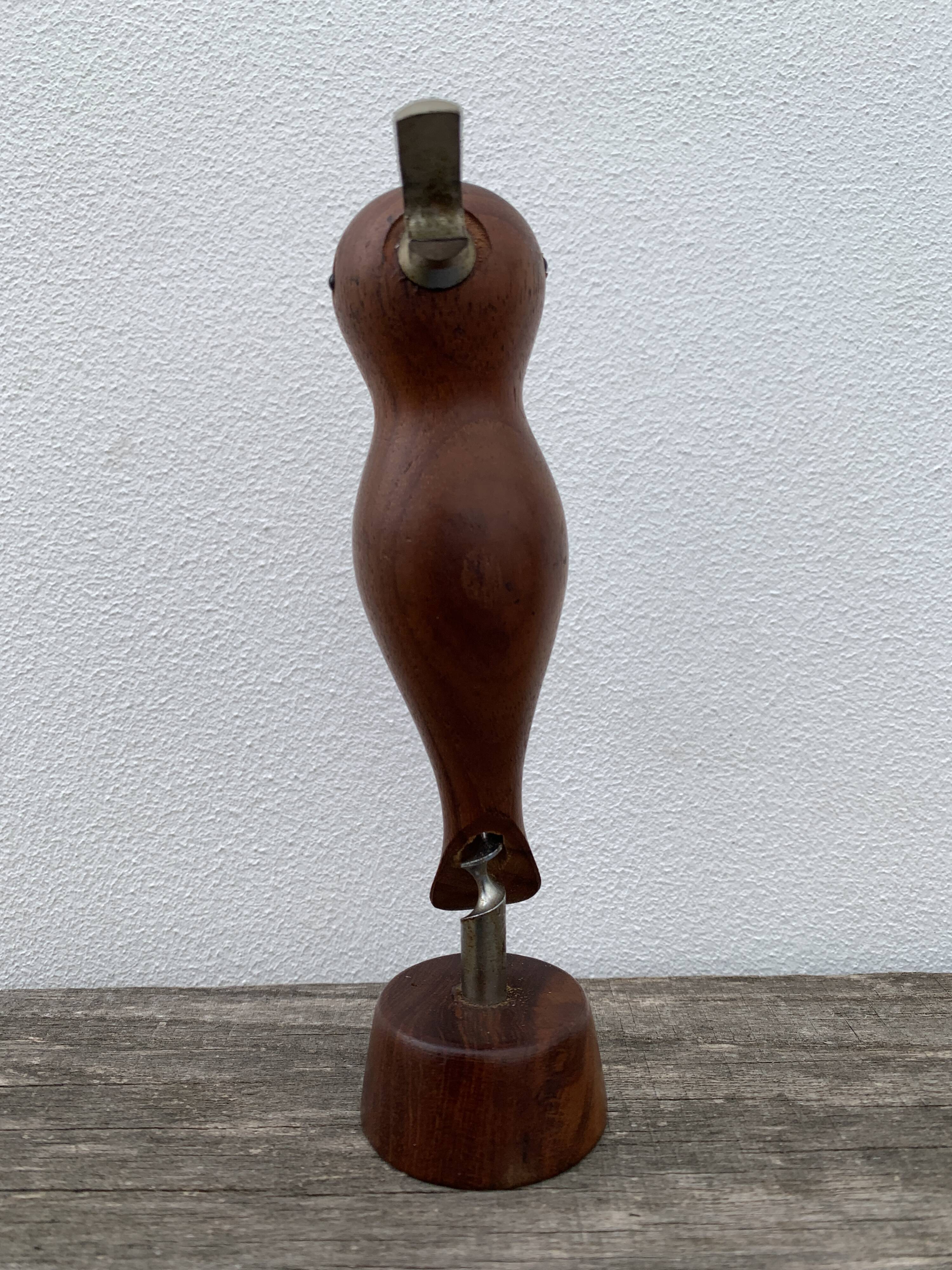 Scandinavian design corkscrew in teak wood and brass, 1960