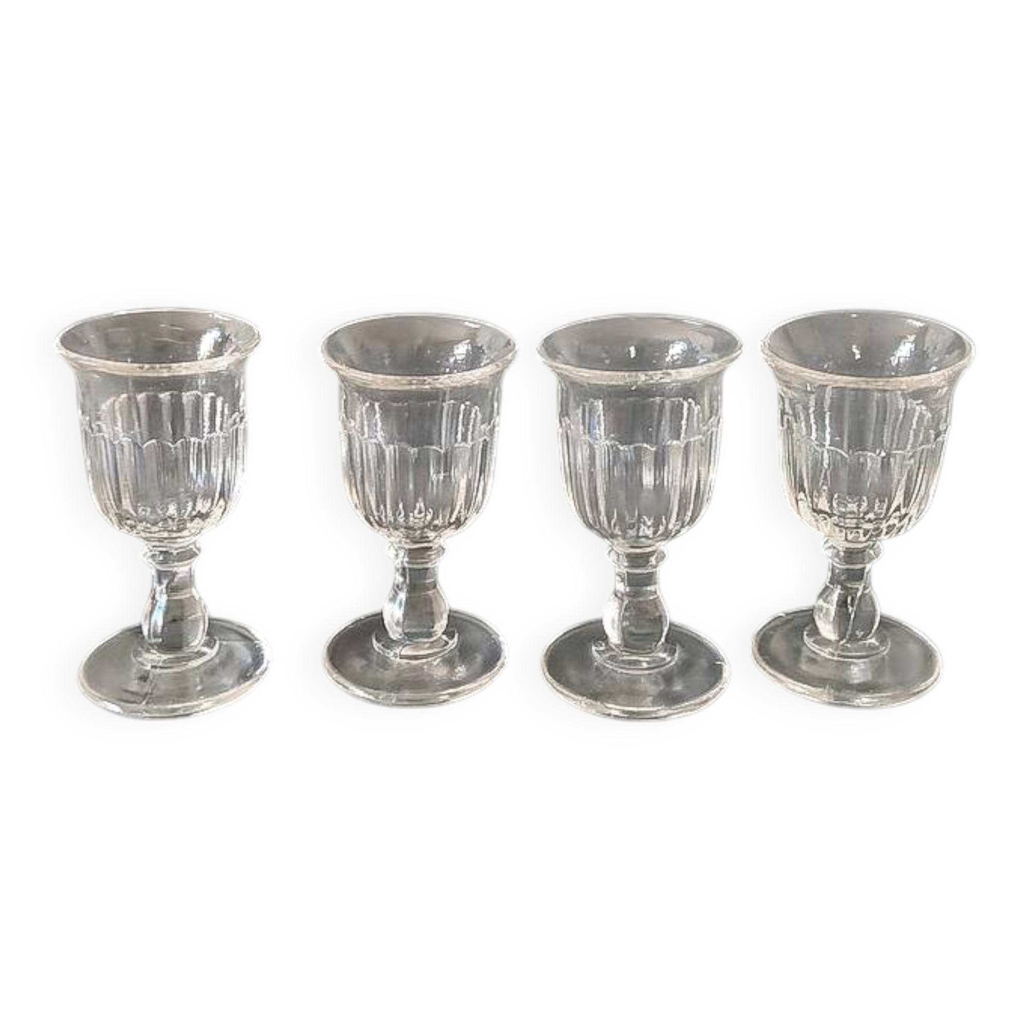 Vintage set of 4 hollow-ribbed tulip liqueur glasses