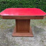 Art Deco dining table in wood and red Formica