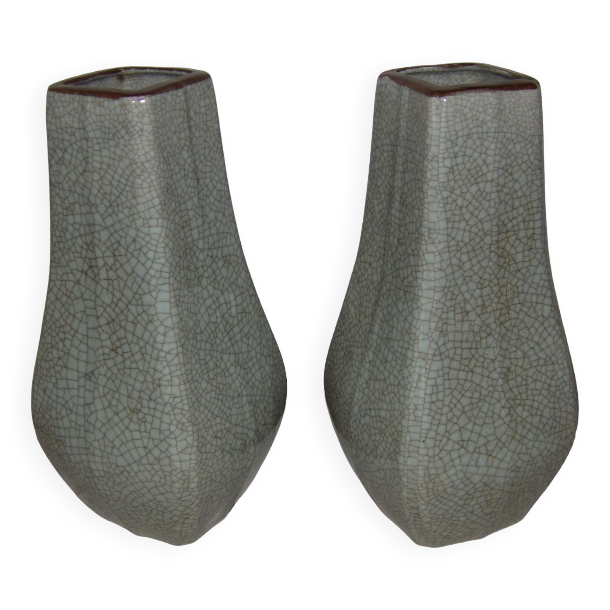 pair of large vases porcelain green celadon cracked XIX - XX th