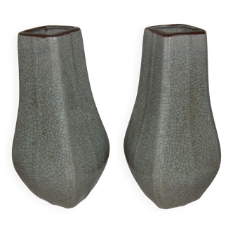 pair of large vases porcelain green celadon cracked XIX - XX th