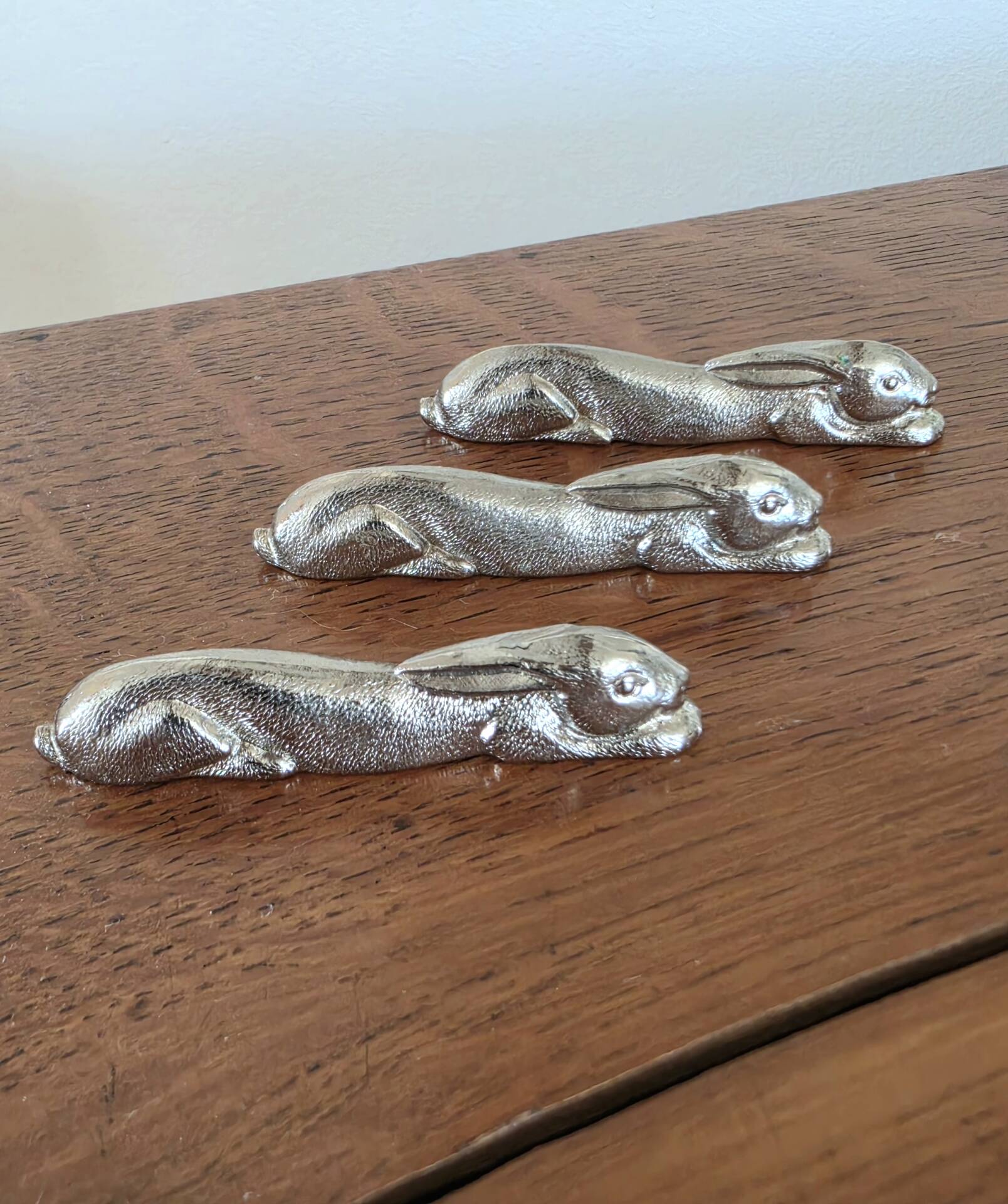 set of 3 silver hare knife rests vintage tableware