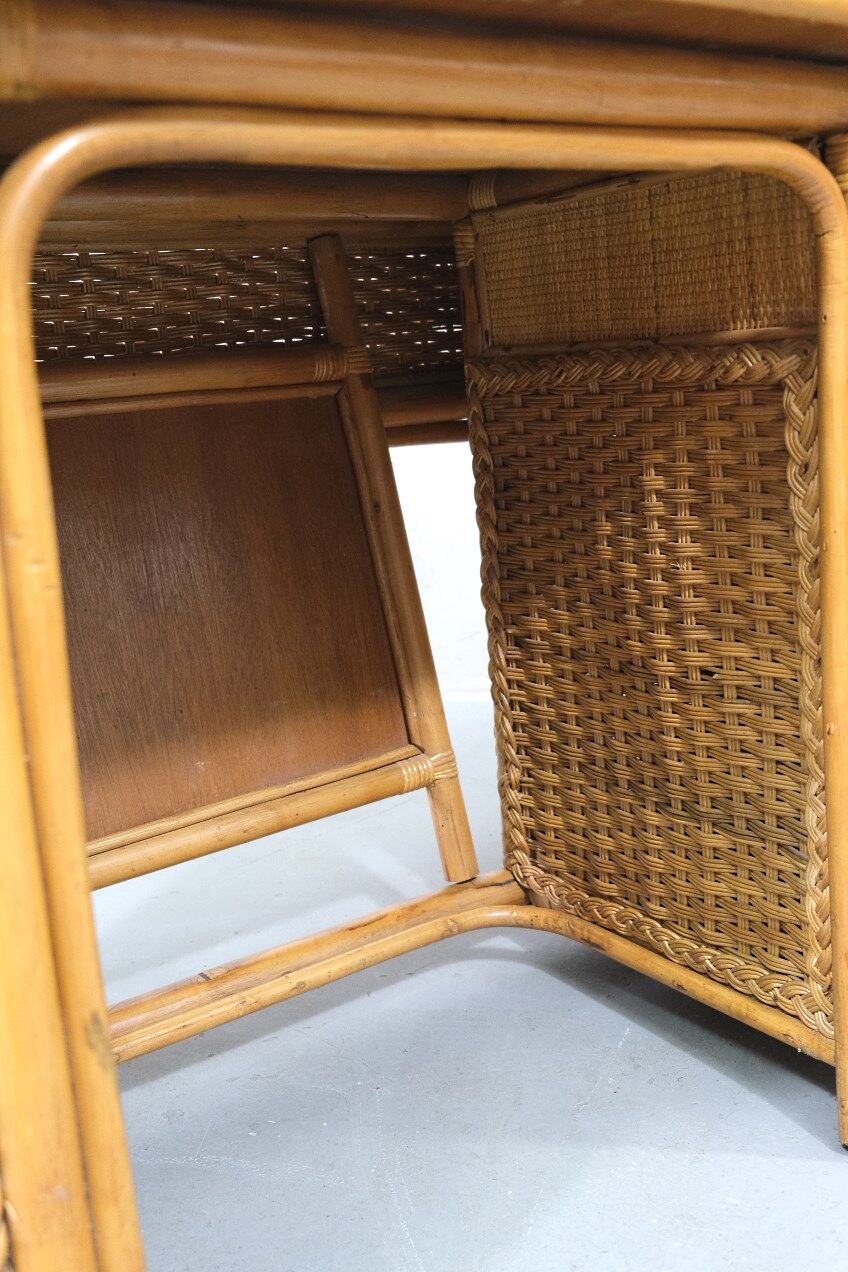 Mid-century italian bamboo, rattan and teak desk, 1960s