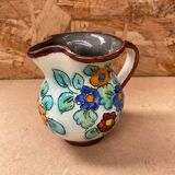 Antique cerart monaco ceramic pitcher chiseled flower decor 70's vintage