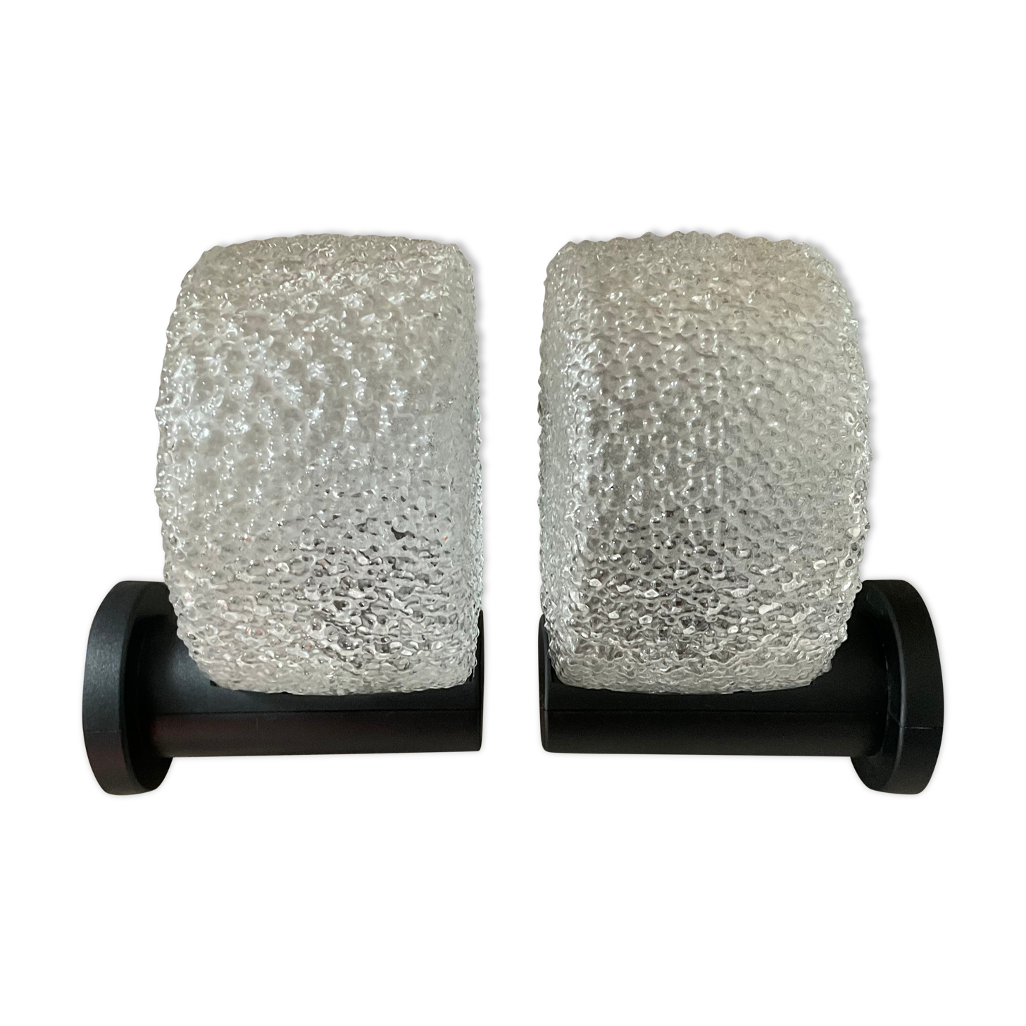 Pair of vintage wall lamps in molded glass, 80s