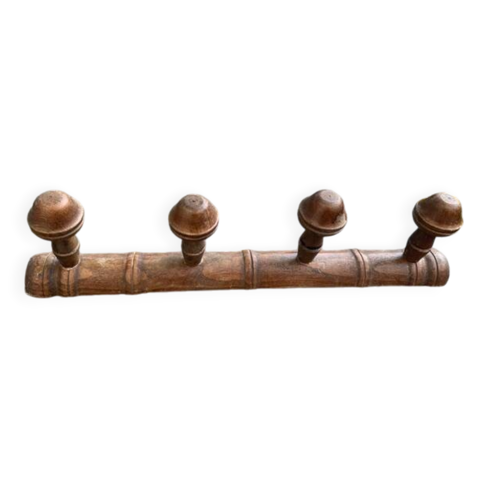 Coat rack in carved and varnished wood, imitation bamboo, 4 hooks