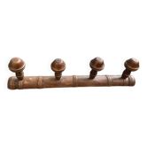 Coat rack in carved and varnished wood, imitation bamboo, 4 hooks
