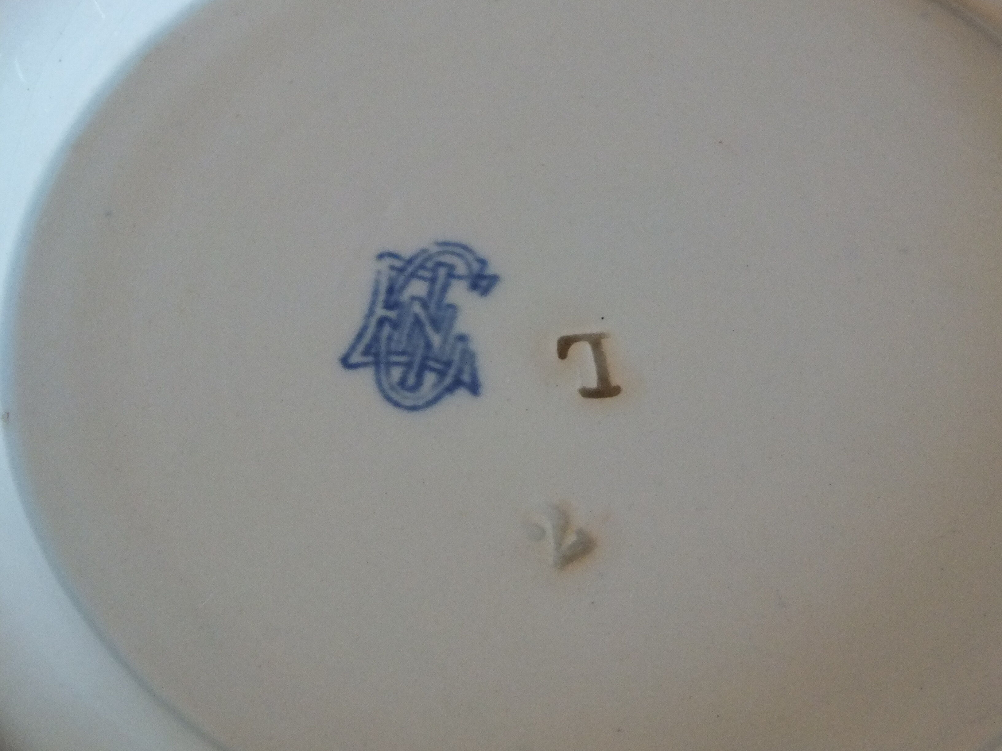 Old hollow cup on pedestal Gien decoration Rouen monogrammed