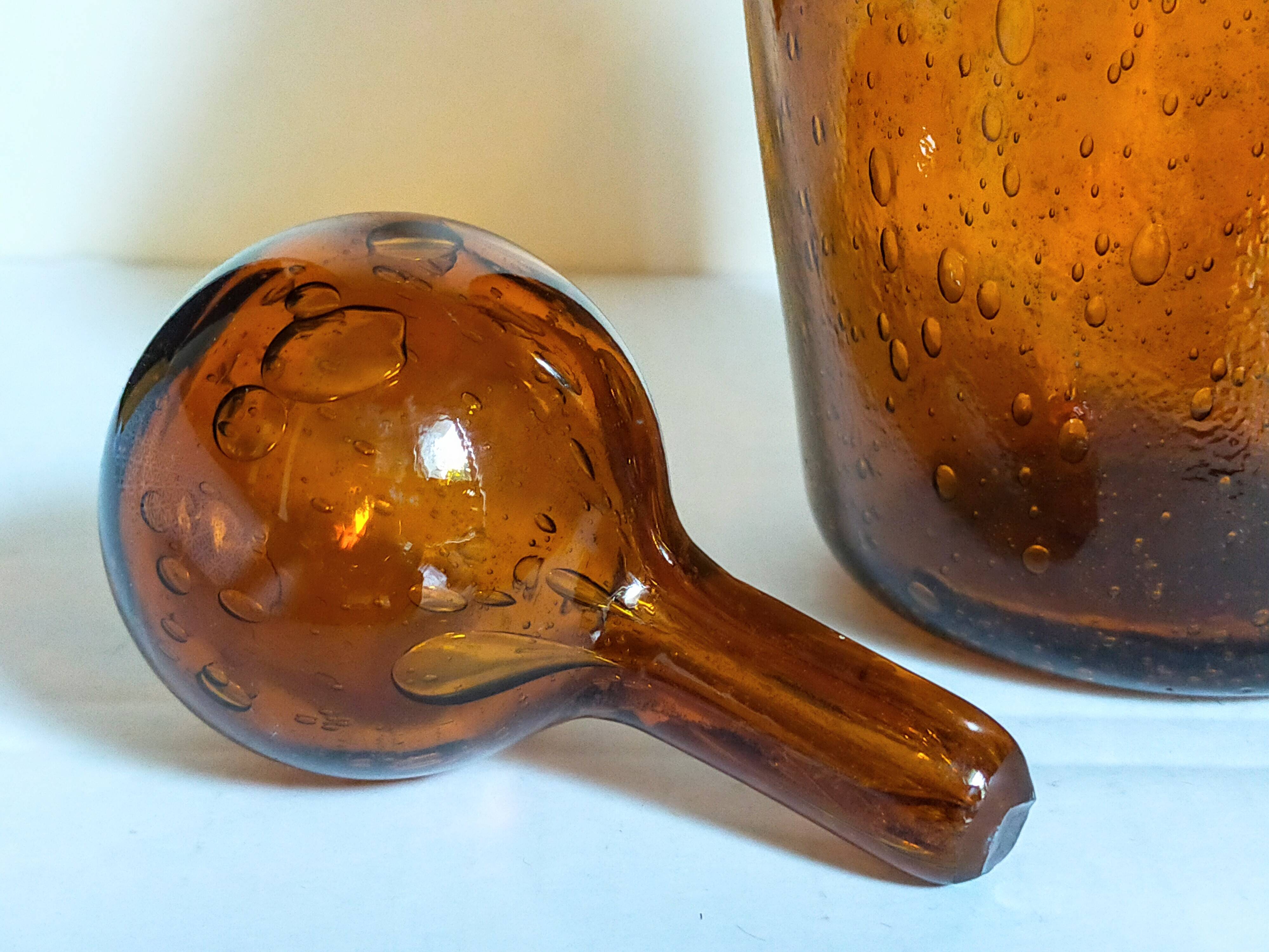 Three-sided blown glass carafe from Biot 1960s