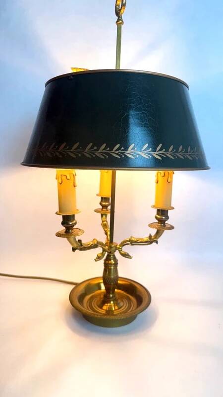 Bronze bouillotte lamp, Empire style, with dimmer switch.