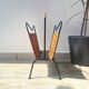 Vintage wicker and metal magazine rack 1970